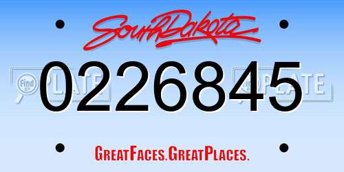 0226845 South Dakota License Plate