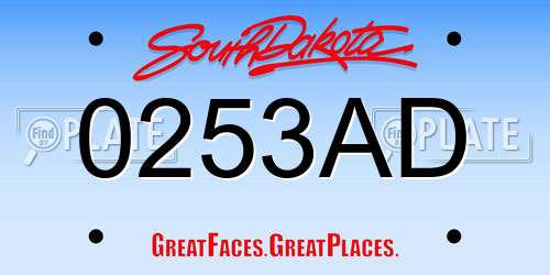 0253AD South Dakota License Plate