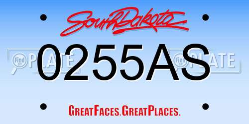 0255AS South Dakota License Plate