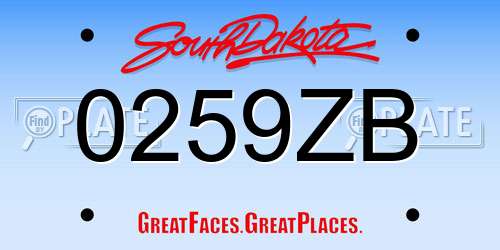 0259ZB South Dakota License Plate