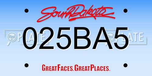 025BA5 South Dakota License Plate