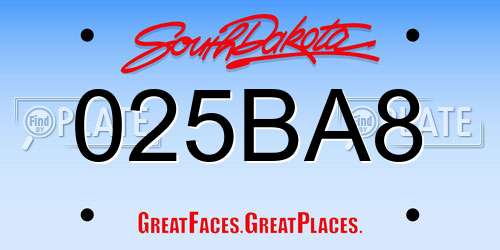 025BA8 South Dakota License Plate