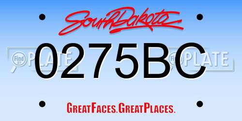 0275BC South Dakota License Plate
