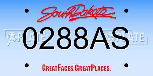 0288AS South Dakota License Plate