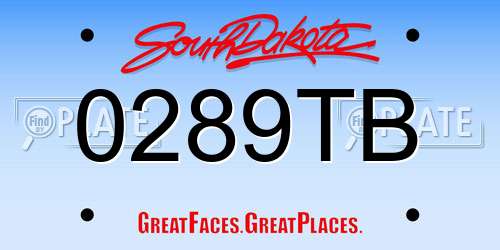 0289TB South Dakota License Plate