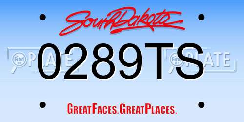 0289TS South Dakota License Plate