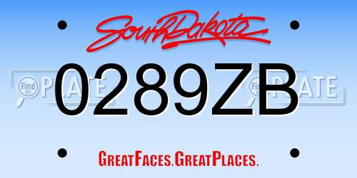 0289ZB South Dakota License Plate