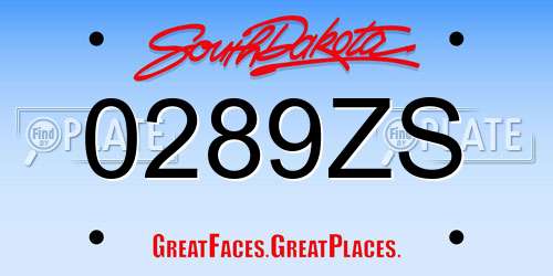 0289ZS South Dakota License Plate