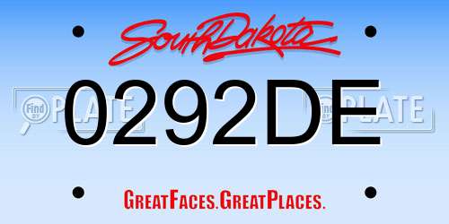 0292DE South Dakota License Plate