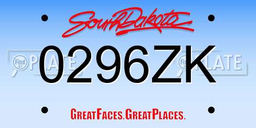 0296ZK South Dakota License Plate