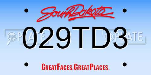 029TD3 South Dakota License Plate