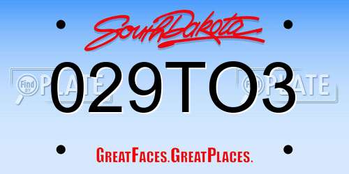 029TO3 South Dakota License Plate