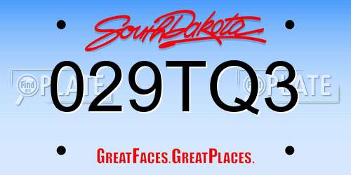 029TQ3 South Dakota License Plate