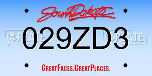 029ZD3 South Dakota License Plate