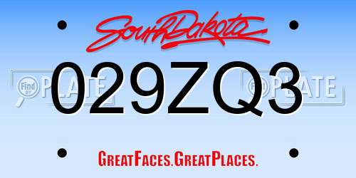 029ZQ3 South Dakota License Plate