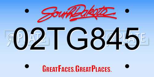 02TG845 South Dakota License Plate
