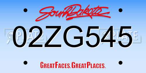 02ZG545 South Dakota License Plate
