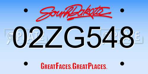 02ZG548 South Dakota License Plate