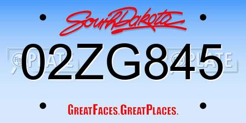 02ZG845 South Dakota License Plate