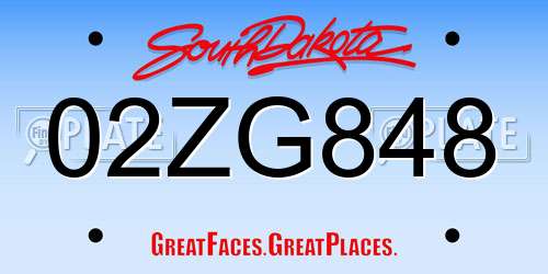 02ZG848 South Dakota License Plate