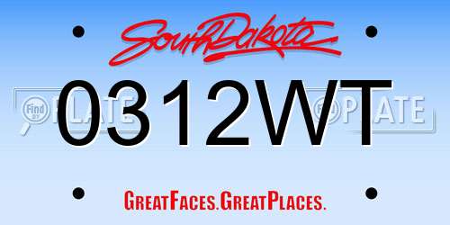 0312WT South Dakota License Plate