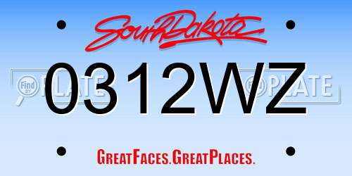 0312WZ South Dakota License Plate