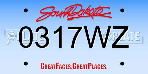 0317WZ South Dakota License Plate