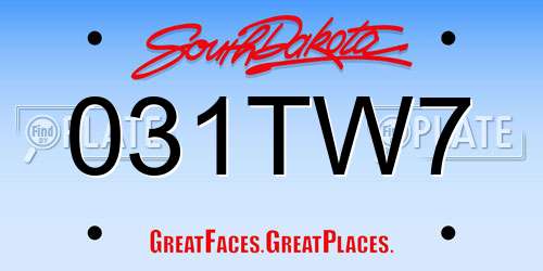 031TW7 South Dakota License Plate