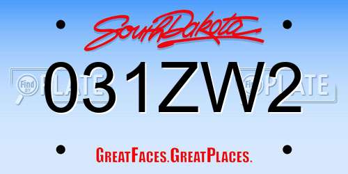 031ZW2 South Dakota License Plate