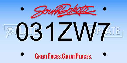 031ZW7 South Dakota License Plate