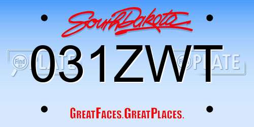 031ZWT South Dakota License Plate
