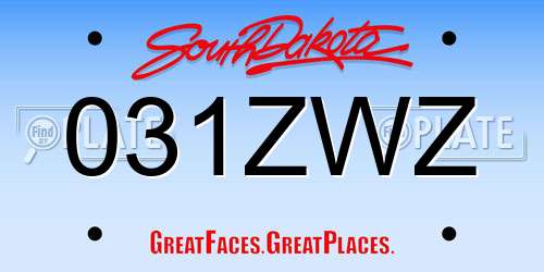 031ZWZ South Dakota License Plate