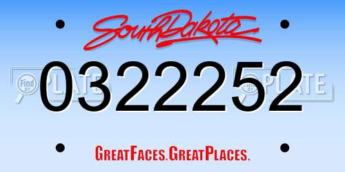0322252 South Dakota License Plate