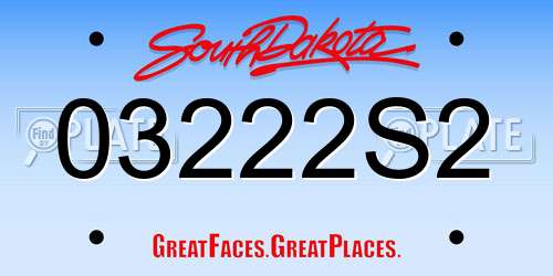 03222S2 South Dakota License Plate