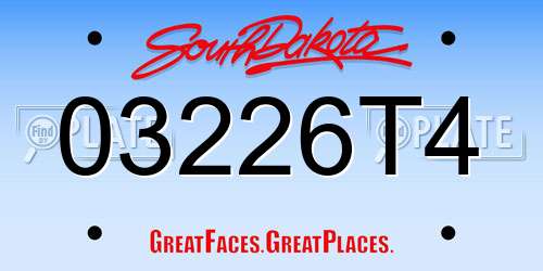 03226T4 South Dakota License Plate