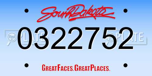 0322752 South Dakota License Plate