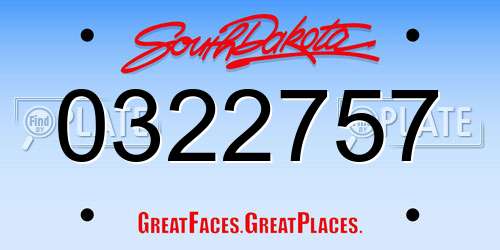 0322757 South Dakota License Plate