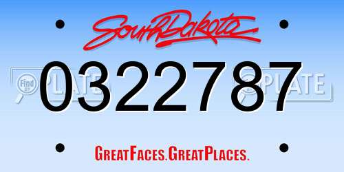0322787 South Dakota License Plate