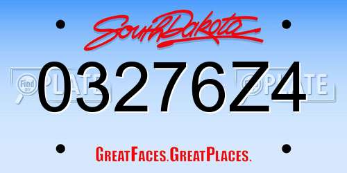 03276Z4 South Dakota License Plate