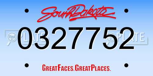 0327752 South Dakota License Plate