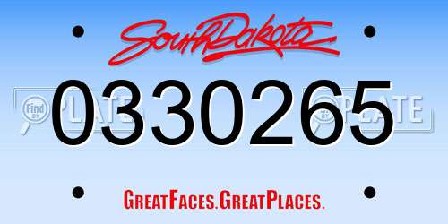 0330265 South Dakota License Plate