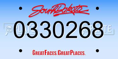 0330268 South Dakota License Plate