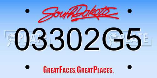 03302G5 South Dakota License Plate