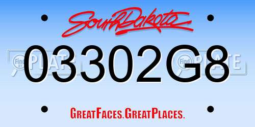 03302G8 South Dakota License Plate