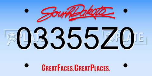 03355Z0 South Dakota License Plate
