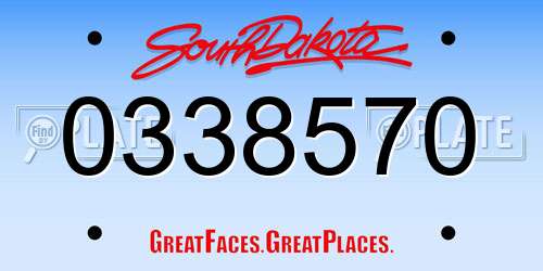 0338570 South Dakota License Plate