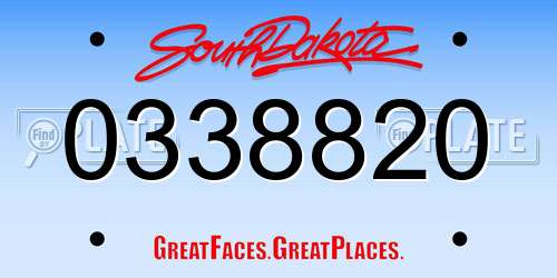 0338820 South Dakota License Plate