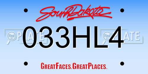 033HL4 South Dakota License Plate