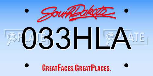 033HLA South Dakota License Plate