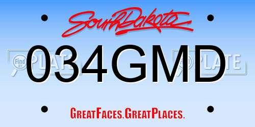 034GMD South Dakota License Plate